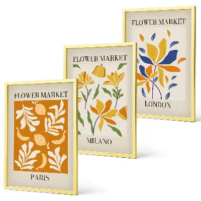 Gerahmtes Bilderset mit Blumenmotiven von Paris Mailand und London