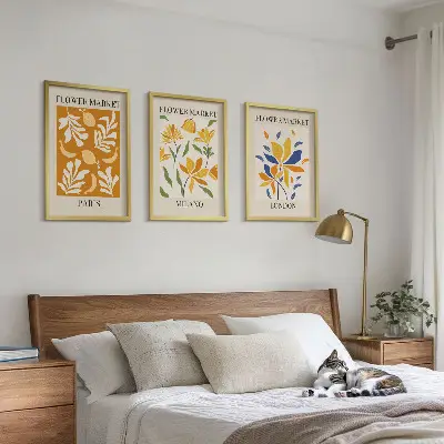 Gerahmtes Bilderset mit Blumenmotiven von Paris Mailand und London