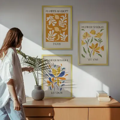 Gerahmtes Bilderset mit Blumenmotiven von Paris Mailand und London