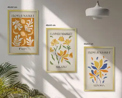 Gerahmtes Bilderset mit Blumenmotiven von Paris Mailand und London