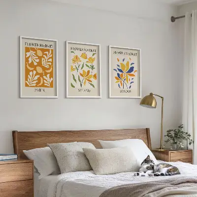 Gerahmtes Bilderset mit Blumenmotiven von Paris Mailand und London
