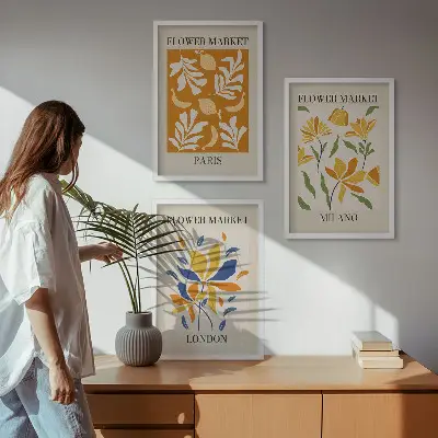 Gerahmtes Bilderset mit Blumenmotiven von Paris Mailand und London