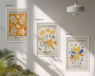Gerahmtes Bilderset mit Blumenmotiven von Paris Mailand und London