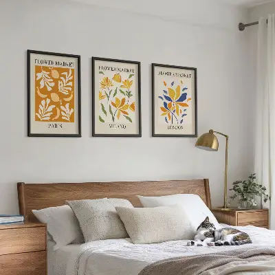 Gerahmtes Bilderset mit Blumenmotiven von Paris Mailand und London