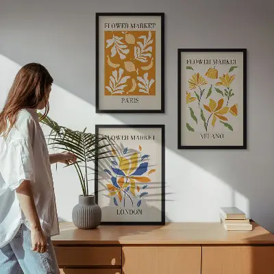 Gerahmtes Bilderset mit Blumenmotiven von Paris Mailand und London