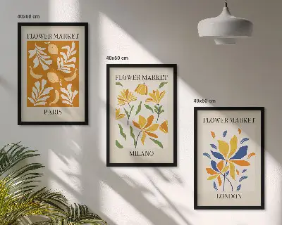 Gerahmtes Bilderset mit Blumenmotiven von Paris Mailand und London