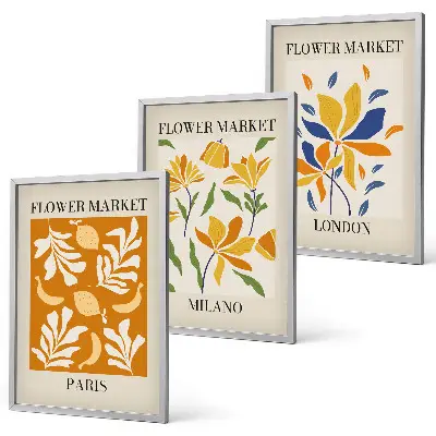 Gerahmtes Bilderset mit Blumenmotiven von Paris Mailand und London