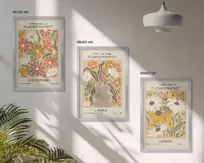 3er-Set Bilder mit Rahmen mit Blumenmustern von Amsterdam, Paris und London