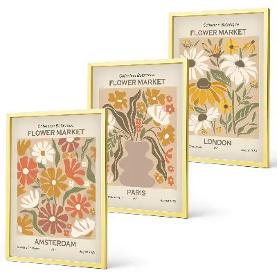 3er-Set Bilder mit Rahmen mit Blumenmustern von Amsterdam, Paris und London