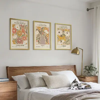 3er-Set Bilder mit Rahmen mit Blumenmustern von Amsterdam, Paris und London