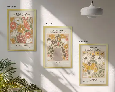 3er-Set Bilder mit Rahmen mit Blumenmustern von Amsterdam, Paris und London