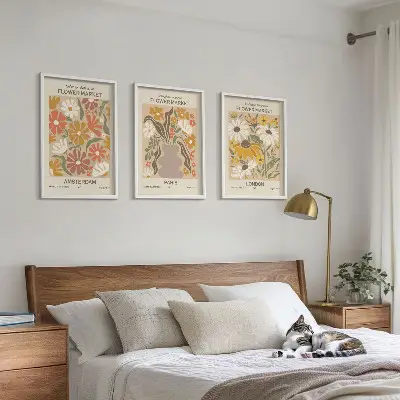 3er-Set Bilder mit Rahmen mit Blumenmustern von Amsterdam, Paris und London