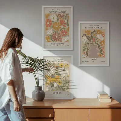 3er-Set Bilder mit Rahmen mit Blumenmustern von Amsterdam, Paris und London