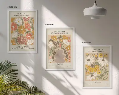 3er-Set Bilder mit Rahmen mit Blumenmustern von Amsterdam, Paris und London
