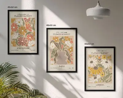 3er-Set Bilder mit Rahmen mit Blumenmustern von Amsterdam, Paris und London