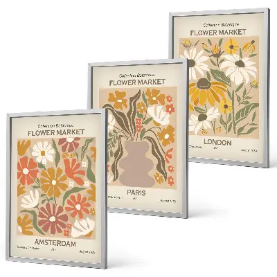 3er-Set Bilder mit Rahmen mit Blumenmustern von Amsterdam, Paris und London