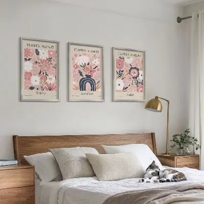 Gerahmtes Bilderset mit Blumenmotiven von Tokio, London und Paris