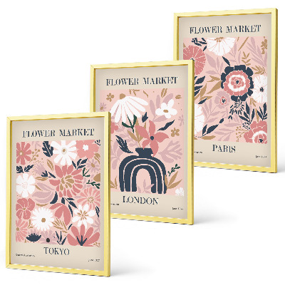 Gerahmtes bilderset Blumenmotive Tokio London Paris