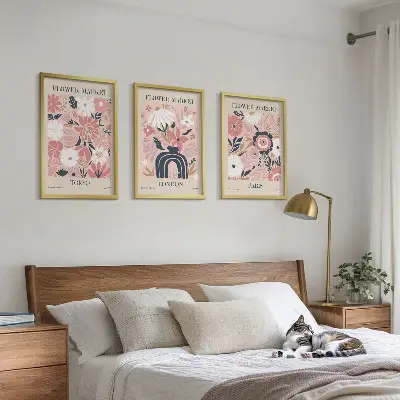 Gerahmtes Bilderset mit Blumenmotiven von Tokio, London und Paris
