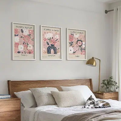 Gerahmtes Bilderset mit Blumenmotiven von Tokio, London und Paris