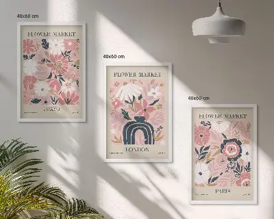 Gerahmtes Bilderset mit Blumenmotiven von Tokio, London und Paris