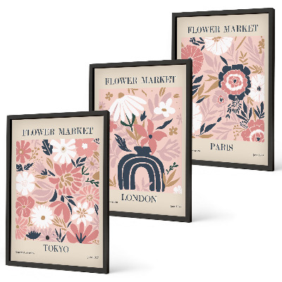 Gerahmtes bilderset Blumenmotive Tokio London Paris