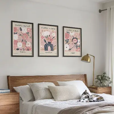 Gerahmtes Bilderset mit Blumenmotiven von Tokio, London und Paris