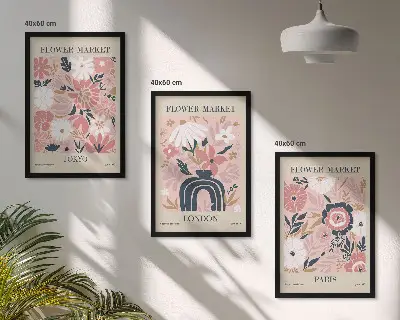 Gerahmtes Bilderset mit Blumenmotiven von Tokio, London und Paris