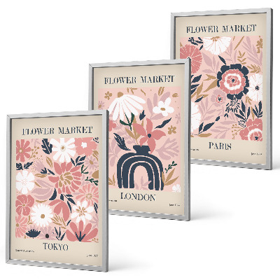 Gerahmtes bilderset Blumenmotive Tokio London Paris