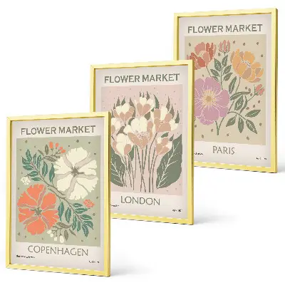 3er-Set Blumenposter Kopenhagen London Paris mit Rahmen