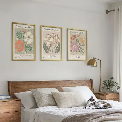 3er-Set Blumenposter Kopenhagen London Paris mit Rahmen