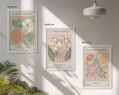 3er-Set Blumenposter Kopenhagen London Paris mit Rahmen