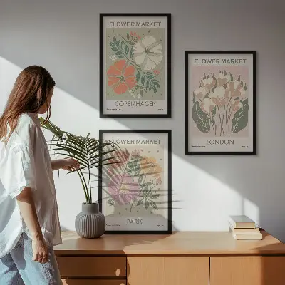 3er-Set Blumenposter Kopenhagen London Paris mit Rahmen