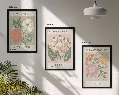3er-Set Blumenposter Kopenhagen London Paris mit Rahmen