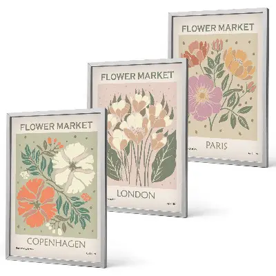 3er-Set Blumenposter Kopenhagen London Paris mit Rahmen