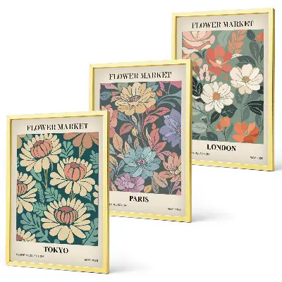 Gerahmtes Bilderset mit Blumenmotiven von Tokio Paris und London