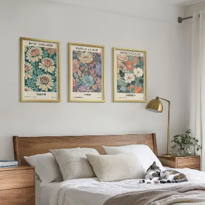 Gerahmtes Bilderset mit Blumenmotiven von Tokio Paris und London
