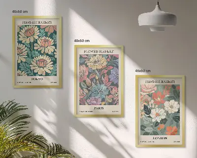 Gerahmtes Bilderset mit Blumenmotiven von Tokio Paris und London