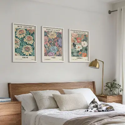 Gerahmtes Bilderset mit Blumenmotiven von Tokio Paris und London