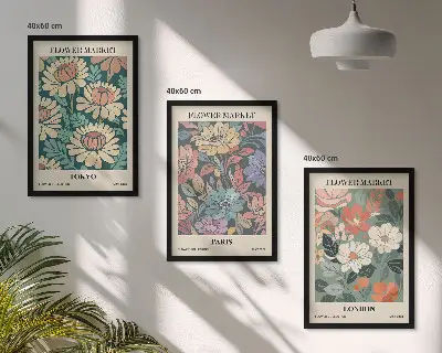 Gerahmtes Bilderset mit Blumenmotiven von Tokio Paris und London