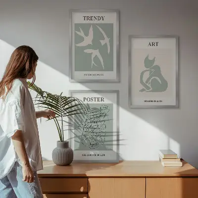 Gerahmtes Bilderset mit stilvollen Illustrationen im Matisse Stil