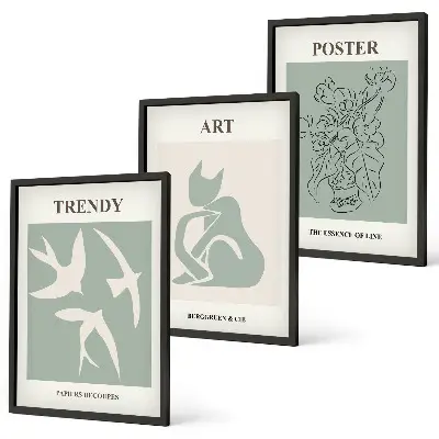 Gerahmtes Bilderset mit stilvollen Illustrationen im Matisse Stil