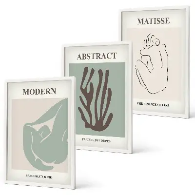 3er-Set Wandbilder mit Rahmen stilvolle abstrakte Gemälde im Matisse-Stil