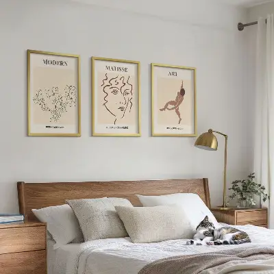 3er-Set Wandbilder mit Rahmen stilvolle Grafiken mit Blumen- und Figuren-Motiven