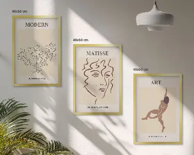 3er-Set Wandbilder mit Rahmen stilvolle Grafiken mit Blumen- und Figuren-Motiven