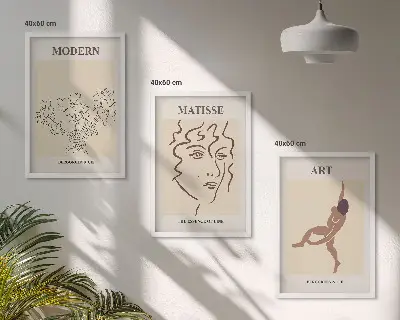 3er-Set Wandbilder mit Rahmen stilvolle Grafiken mit Blumen- und Figuren-Motiven