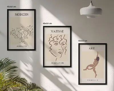 3er-Set Wandbilder mit Rahmen stilvolle Grafiken mit Blumen- und Figuren-Motiven