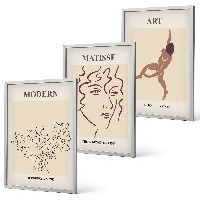 Bilder-3er-set mit rahmen Stilvolle Grafiken, Blumen, Figuren