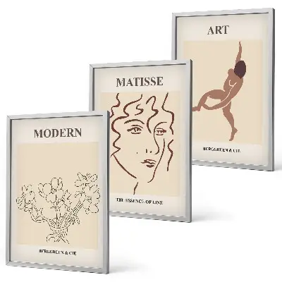 3er-Set Wandbilder mit Rahmen stilvolle Grafiken mit Blumen- und Figuren-Motiven