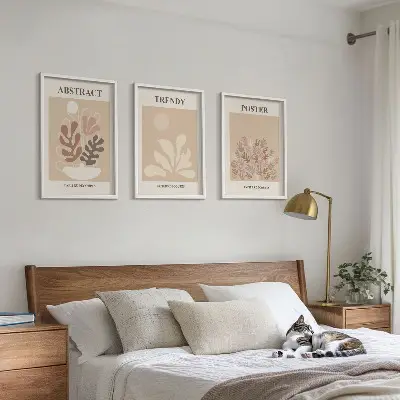 Gerahmtes Bilderset mit Pflanzenmotiven in Beige und Braun